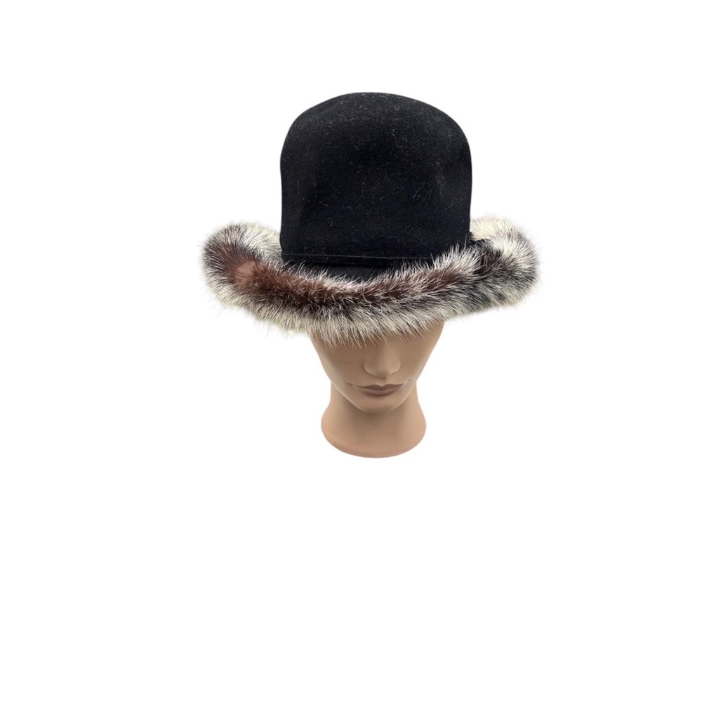 Vintage 1950s Mr. John Jr. black wool Bolero or Gambler genuine fur trim hat